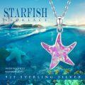 wholesale 925 Sterling Silver Pink Fire Opal Starfish Pendant Necklace Sea Life Jewelry for Women Girls 45cm Chain Length-0-1
