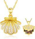 wholesale Gold Plated Shell Photo Frame Pendant Necklace for Women - 925 Sterling Silver Clasp and Cubic Zirconia Accents (18 + 2)-0-0
