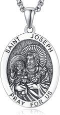 wholesale 925 Sterling Silver St Joseph Medal Necklace for Men Women Catholic Jewelry Prayer Charm Gift 3D Pray For Us Pendant Chain Christian Faith Symbolic Religious Gifts -0-0