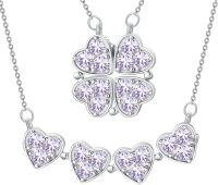 wholesale  Metal Stone Clover Birthstone Necklace Magnetic Four Leaf Heart Pendant Foldable Shamrock Conversion Gift for Women -6-June