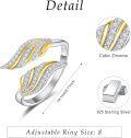 wholesale 925 Sterling Silver Feather Angel Wing Adjustable Handmade Ring for Women-0-2