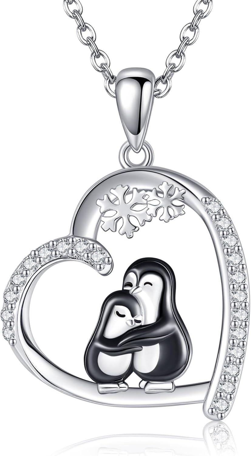 Sterling Silver Moonstone Penguin Cardinal Necklace Cute Animal Pendant Jewelry Gift for Women-Penguin Necklace