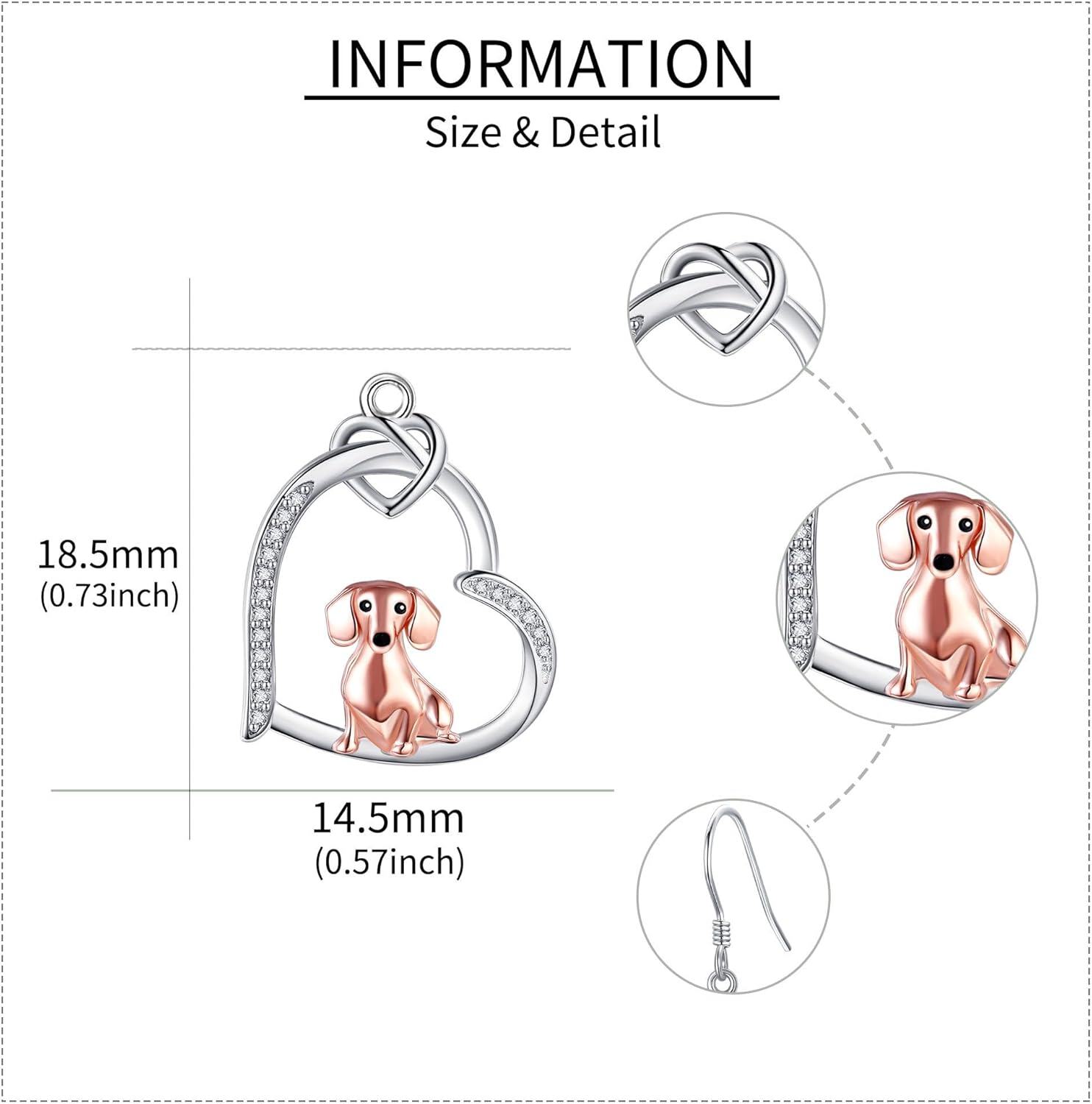 Sterling Silver Dog Earrings w Heart Dachshund Greyhound German Shepherd Dalmatian Dangle Jewelry Gifts for Women-0-4