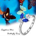wholesale 925 Sterling Silver & Sapphire Blue Crystal Dancing Butterfly Adjustable Open Ring, Elegant Sparkly Gift for Women-0-2