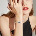 wholesale 925 Sterling Silver Blue Crystal Heart Charm Bracelet With Interlocking Hearts-0-1