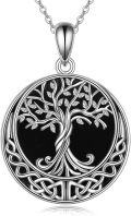 wholesale 925 Sterling Silver Black Onyx Celtic Knot Tree of Life Pendant Necklace-0-0