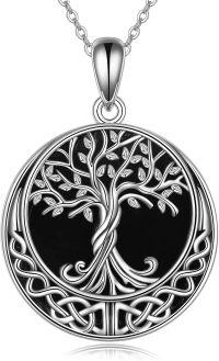 wholesale 925 Sterling Silver Black Onyx Celtic Knot Tree of Life Pendant Necklace-Black Onyx Tree