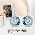 wholesale 925 Sterling Silver Purple Heart & Blue Swarovski Crystals Round Drop Earrings for Women-0-46