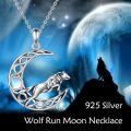 wholesale 925 Sterling Silver Moonstone Wolf Pendant Necklace-0-5