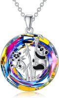 wholesale 925 Sterling Silver Blue Crystal Cat Pendant Necklace with Rose Accents-0-0