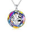 wholesale 925 Sterling Silver Blue Crystal Cat Pendant Necklace with Rose Accents-0-0