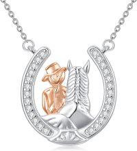 wholesale 925 Sterling Silver Horseshoe Cowboy and Horse Pendant Necklace for Women-Horse-2