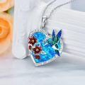 wholesale 925 Sterling Silver Blue Opal Hummingbird and Red Bell Flowers Heart Pendant Necklace-0-1