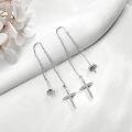 wholesale 925 Sterling Silver Cross Heart Threader Chain Drop Earrings for Women-0-4