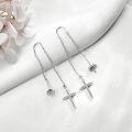 wholesale 925 Sterling Silver Cross Heart Threader Chain Drop Earrings for Women-0-4
