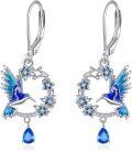 wholesale 925 Sterling Silver Hummingbird & Flowers Drop Earrings for Women Girls  4cm Long-0-0