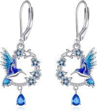 wholesale 925 Sterling Silver Hummingbird & Flowers Drop Earrings for Women Girls  4cm Long-Hummingbird earrings