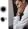 wholesale 925 Sterling Silver Black Onyx Rune Design Mens Cuff Links Stud Set Gift Boxed-0-5