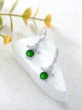 wholesale 925 Sterling Silver Frog Yoga Green Crystal Drop Earrings s for Her-0-1