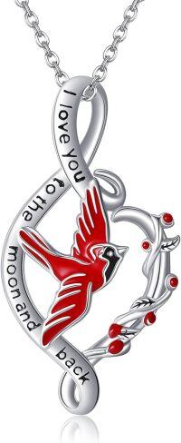 wholesale 925 Sterling Silver Infinity Love You to the Moon and Back Ruby Red Cardinal Bird Charm Pendant Necklace-Infinity Red Cardinal