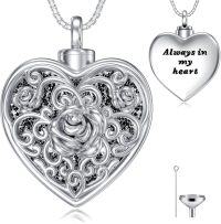 wholesale 925 Sterling Silver Heart Rose Tree of Life Cremation Keepsake Pendant Necklace w/Funnel Kit - Always in My Heart Memorial Jewelry-5-Rose