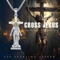 wholesale 925 Sterling Silver Jesus Christ Cross Pendant with Halo and Stone Protection Necklace for Men & Women-0-2