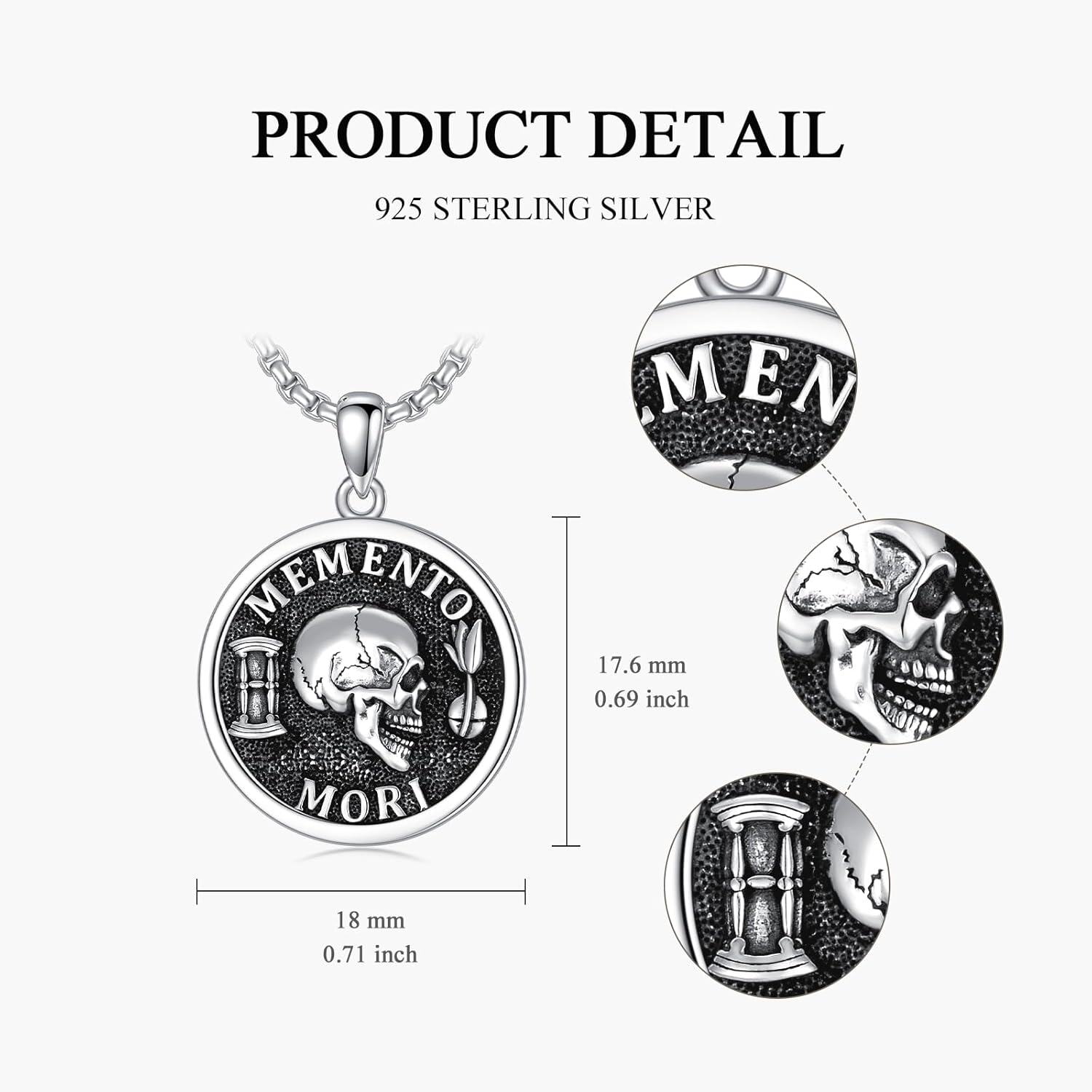 925 Sterling Silver Gothic Skull Photo Locket Pendant with Memento Mori Inscription and Fire Design - Amor Fati Theme (24 inch)-0-5