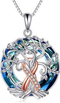 wholesale 925 Sterling Silver Tree of Life with Pink Ribbon Breast Cancer Awareness Pendant Necklace-Tree of life