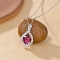 wholesale White Gold Plated Silver & Moissanite 1.5cttw Infinity Heart Birthstone Necklace with July Gemstone, Adjustable Chain, Gift Box-0-2
