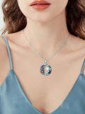 wholesale S925 Sterling Silver & Zircon Blue Crystal Sunflower Heart Necklace for Women Gift-0-4