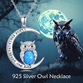 wholesale 925 Sterling Silver Blue Fire Opal Owl Crescent Moon Pendant Necklace-0-2