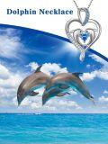 wholesale 925 Sterling Silver Heart Dolphin Blue Crystal Pendant Necklace for Women Girls Gifts-0-1