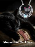 wholesale 925 Sterling Silver 925 Cat & Star in Moon Pendant Necklace-0-5