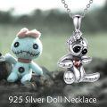 wholesale 925 Sterling Silver Teddy Bear with Red Heart and Scythe Pendant Necklace-0-2