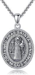 wholesale 925 Sterling Silver St. Benedict Medal Necklace for Protection and Good Luck - Religious Catholic Charm s for Women Men Boys Girls-0-0