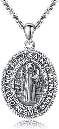 wholesale 925 Sterling Silver St. Benedict Medal Necklace for Protection and Good Luck - Religious Catholic Charm s for Women Men Boys Girls-St Benedict