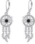wholesale 925 Sterling Silver Black Onyx Butterfly Feather Dreamcatcher Drop Earrings for Women's Gifts-0-0