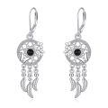 wholesale 925 Sterling Silver Dreamcatcher Butterfly Flower Feather Drop Earrings Black Zircon-0-0