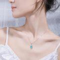 wholesale 925 Sterling Silver Turquoise and Cubic Zirconia Pendant Necklace for Women-0-4