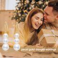 wholesale 14k Yellow Gold Three Graduated Natural Freshwater Pearl Drop Earrings-0-4