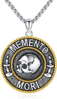 wholesale 925 Sterling Silver Round Gothic Memento Mori Pendant Necklaces for Men & Women - Halloween s-Memento Mori
