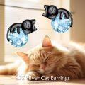 wholesale 925 Sterling Silver Black Cat Stud Earrings with Birthstone-0-2
