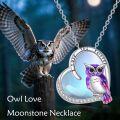 wholesale 925 Sterling Silver Purple Owl on Blue Moon Stone Heart Pendant Necklace for Women-0-2