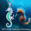 wholesale 925 Sterling Silver Blue Opal Sea Horse Pendant Necklace for Women Girls -0-2