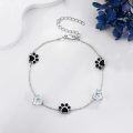 wholesale 925 Sterling Silver Black Enamel Dog Cat Pet Lover Footprint Charm Bracelet Gifts for Her Wife Girlfriend Daughter Mom Sister Aunt Niece-0-1
