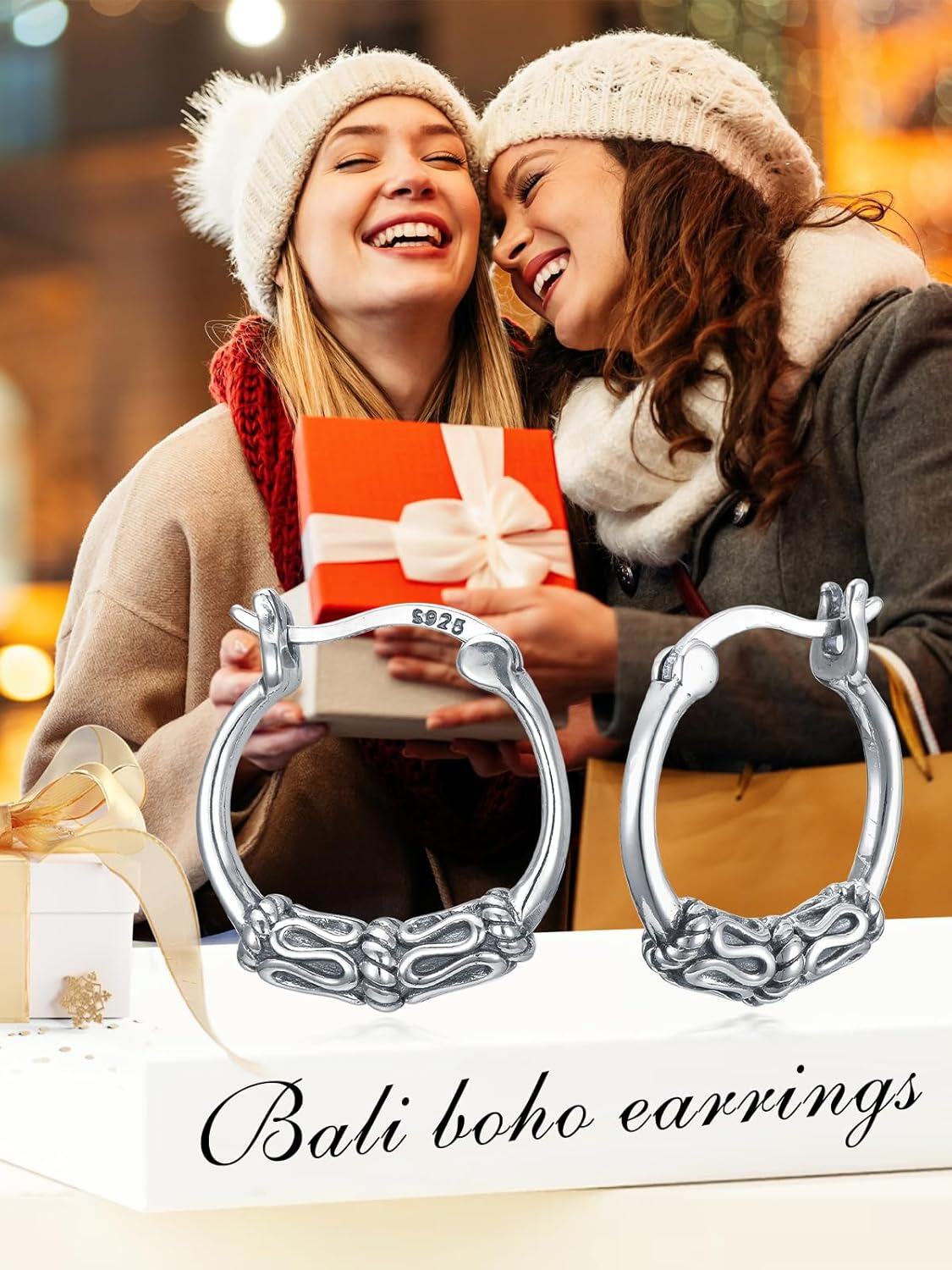 Sterling Silver Bali Boho Oxidized Hypoallergenic Huggie Hoop Earrings for Women Jewelry Gifts-0-5