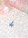 wholesale 925 Sterling Silver Blue Opal Starfish Pendant Necklace for Women Girls  45cm Chain Length-0-3
