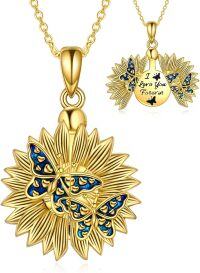 wholesale Gold 925 Sterling Silver Butterfly & Sunflower Locket Necklace w/ I Love You Forever Charm-C-2 Butterflies Gold