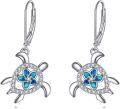 wholesale 925 Sterling Silver Turtle Shape Blue Opal Stone Drop Earrings for Women-0-0
