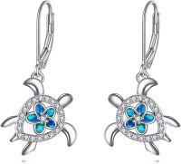 wholesale 925 Sterling Silver Turtle Shape Blue Opal Stone Drop Earrings for Women-Blue Turtle
